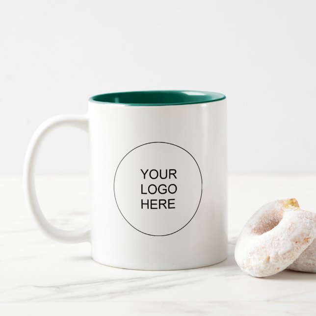 Modern Custom Upload Your Company Logo Green White Two-Tone Coffee Mug (With Donut)