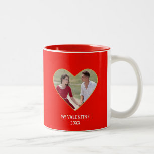 Modern Custom Valentine Couple Photo & Heart Two-Tone Coffee Mug
