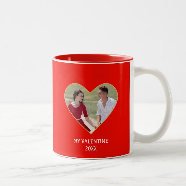 Modern Custom Valentine Couple Photo & Heart Two-Tone Coffee Mug (Right)