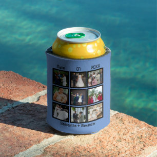 Modern Custom Wedding Anniversary 9 Photo Collage Can Cooler