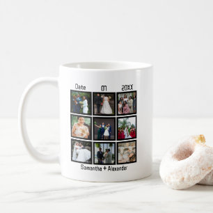 Modern Custom Wedding Anniversary 9 Photo Collage Coffee Mug