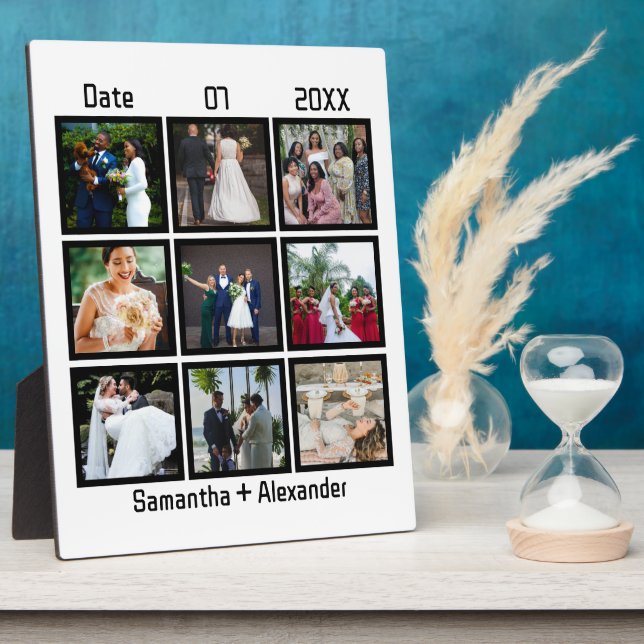 Modern Custom Wedding Anniversary 9 Photo Collage Plaque (Side)