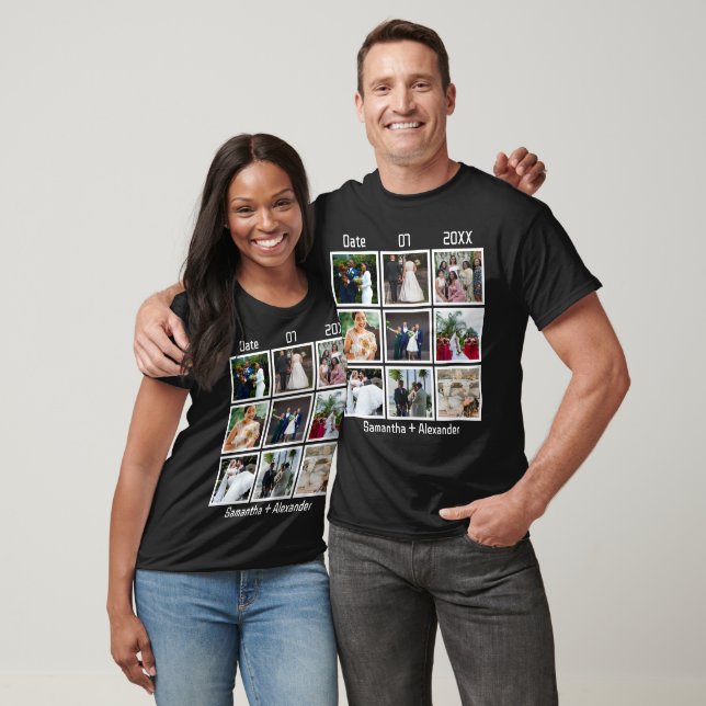 Modern Custom Wedding Anniversary 9 Photo Collage T-Shirt (Unisex)
