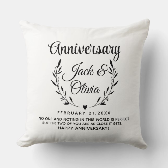 Modern Custom Wedding Couple Name Date Black Cushion (Front)
