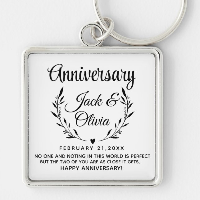 Modern Custom Wedding Couple Name Date Black Key Ring (Front)