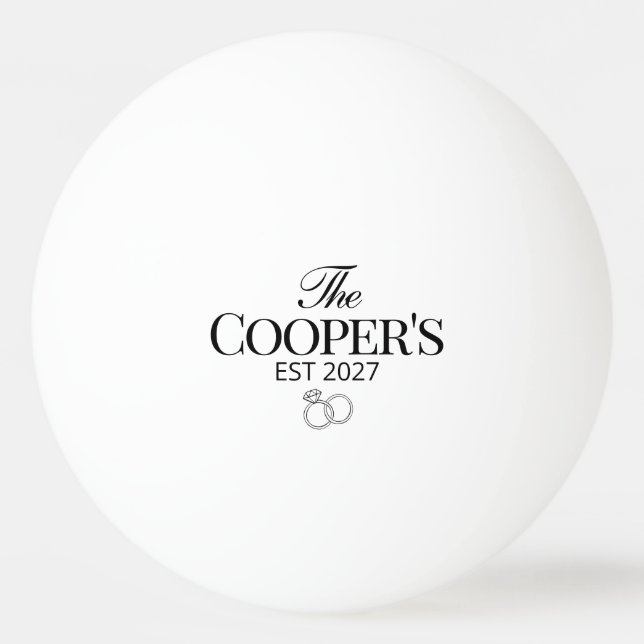 Modern Custom Wedding Last Name & Established Year Ping Pong Ball (Front)