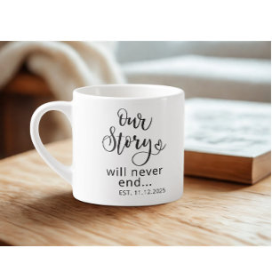 Modern Custom wedding Quote Black Text Espresso C Cup
