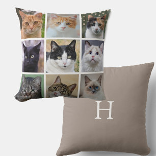 Modern Customisable Cat Photos on Beige Cushion