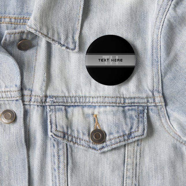 Modern Customisable Layered Text | Black & Grey 6 Cm Round Badge (In Situ)