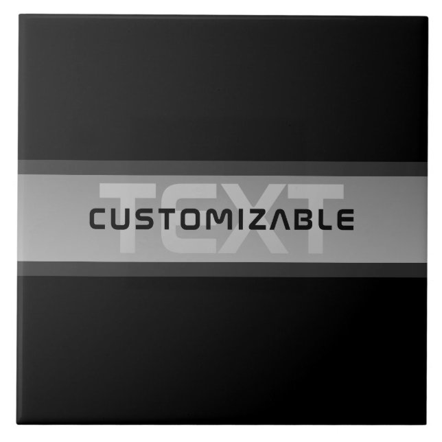Modern Customisable Layered Text | Black & Grey Ceramic Tile (Front)
