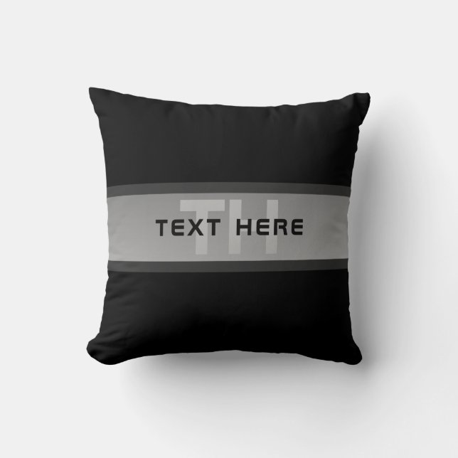 Modern Customisable Layered Text | Black & Grey Cushion (Front)
