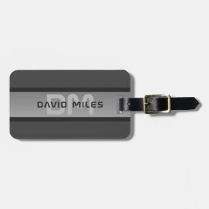 Modern Customisable Layered Text Black & Grey Luggage Tag