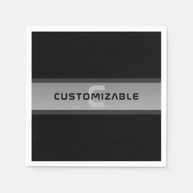 Modern Customisable Layered Text | Black & Grey Napkin (Front)