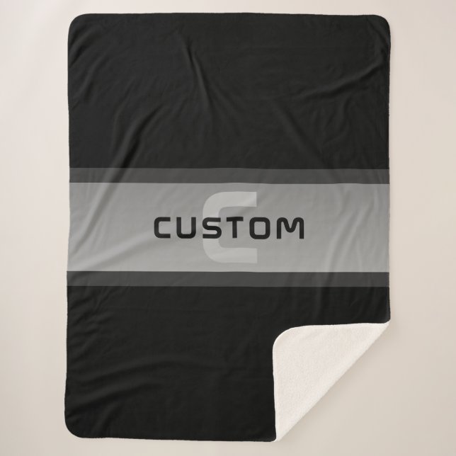 Modern Customisable Layered Text | Black & Grey Sherpa Blanket (Front)