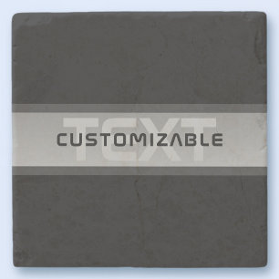 Modern Customisable Layered Text   Black & Grey Stone Coaster