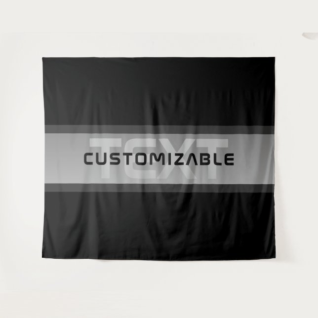 Modern Customisable Layered Text | Black & Grey Tapestry (Front (Horizontal))
