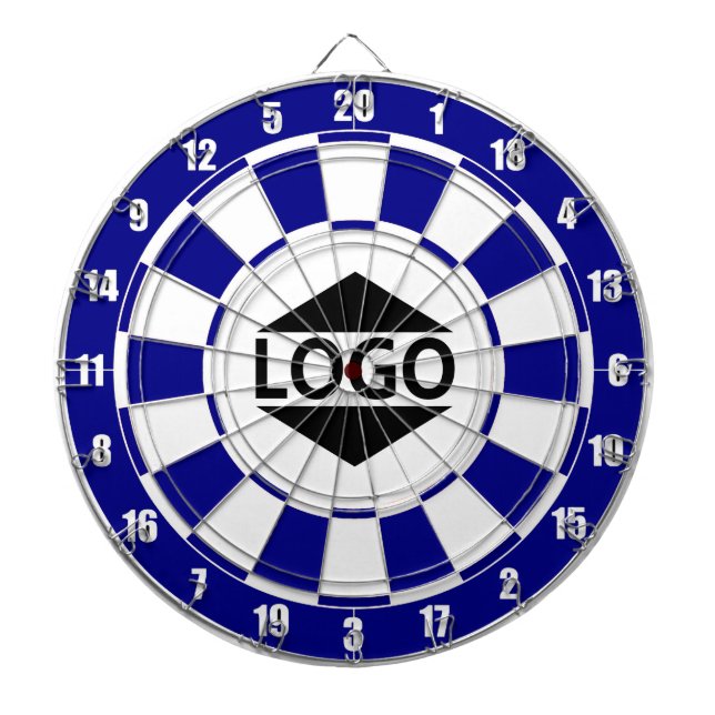 Modern Customisable Logo Image on Blue & White Dartboard (Front)