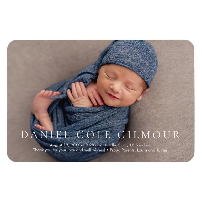 Modern Customisable simple Baby Name Photo Birth Magnet (Horizontal)