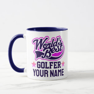 Modern Customised Golfer Name Blue Text Mug
