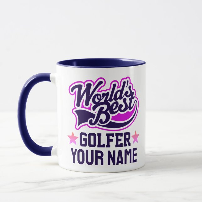 Modern Customised Golfer Name Blue Text Mug (Left)