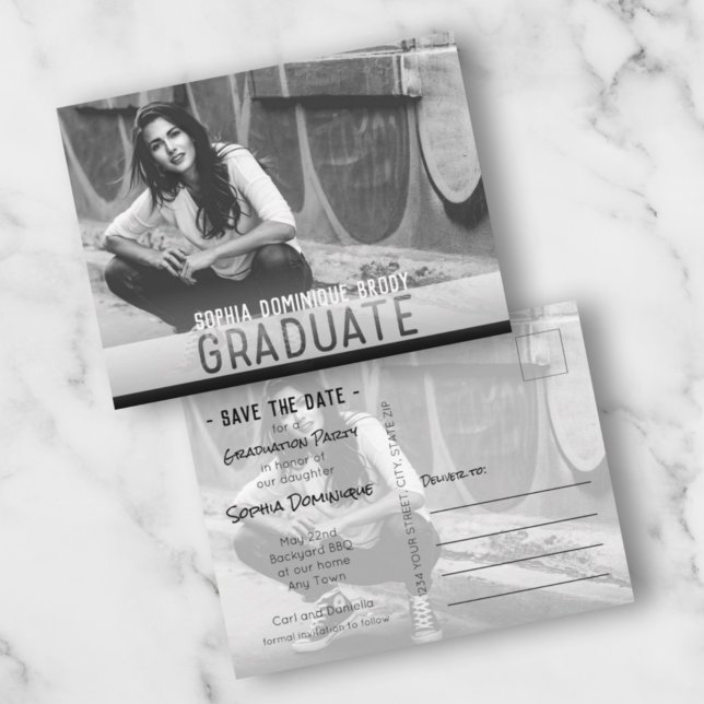 Modern Cut Out Graduation Photo Save the Date Postcard (Creator Uploaded)