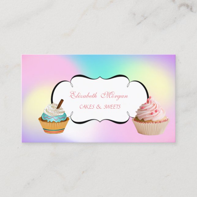 Modern Cute Adorable Cupcake Bakery Ombre Business Card (Front)