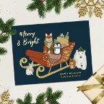 Modern Cute Animal Friends and Sleigh Christmas  Foil Holiday Postcard<br><div class="desc">Send smiles this holiday season to your family and friends with this adorable, pretty Christmas holiday postcard, featuring a sleigh carrying gifts, along with animal friends - a fox, penguin, polar bear, squirrel, and rabbit. Details like scarves, hats, a gingerbread man cookie, and a little candy cane add a whimsical...</div>