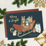 Modern Cute Animal Friends and Sleigh Christmas  Holiday Card<br><div class="desc">Send smiles this holiday season to your family and friends with this adorable, pretty Christmas holiday card, featuring a sleigh carrying gifts, along with animal friends - a fox, penguin, polar bear, squirrel, and rabbit. Details like scarves, hats, a gingerbread man cookie, and a little candy cane add a fun...</div>