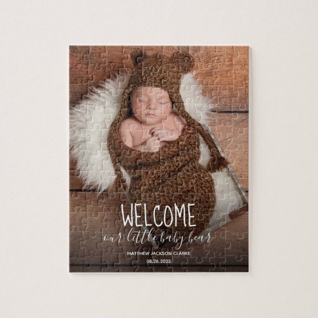 Modern Cute Baby Birth Announcement Jigsaw Puzzle (Vertical)