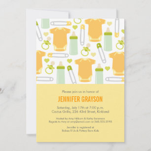 Modern Cute Baby Bottles Yellow Baby Shower Invitation