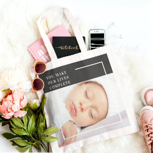 Modern Cute Baby Photo Beauty Quote Tote Bag