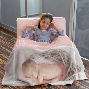 Modern Cute Baby Photo Pink & White Quote Sherpa Blanket