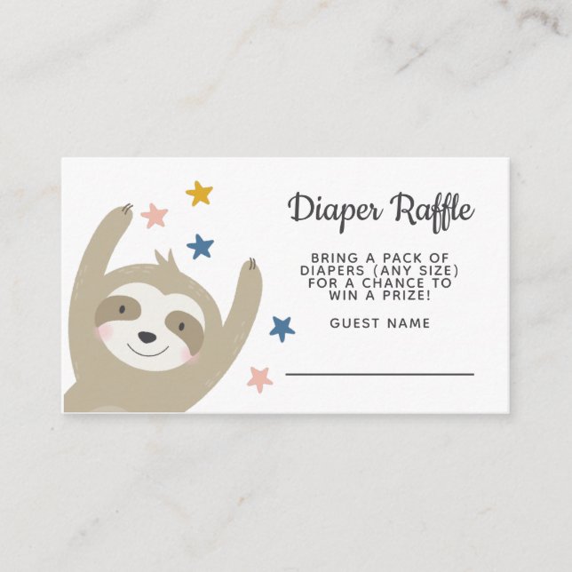 Modern Cute Baby Sloth Rainbow Diaper Raffle Enclosure Card (Front)