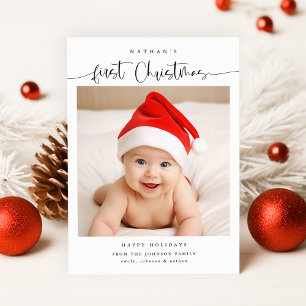 Modern Cute Baby's First Christmas Photo Holiday Card