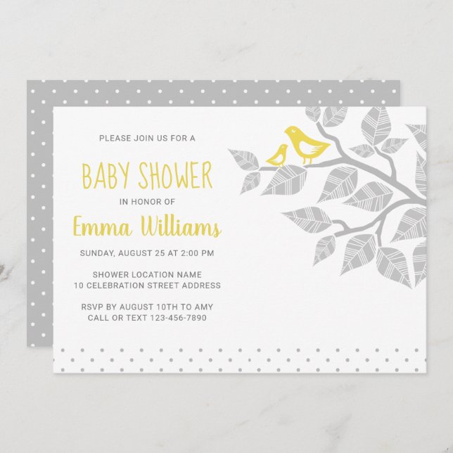 Modern Cute Bird Baby Shower Invitations (Front/Back)