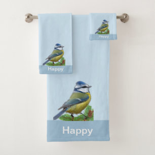 Modern Cute Bird on Light Blue Bath Towel Set