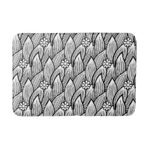 Modern & Cute Black And White Hippie Daisy Floral Bath Mat