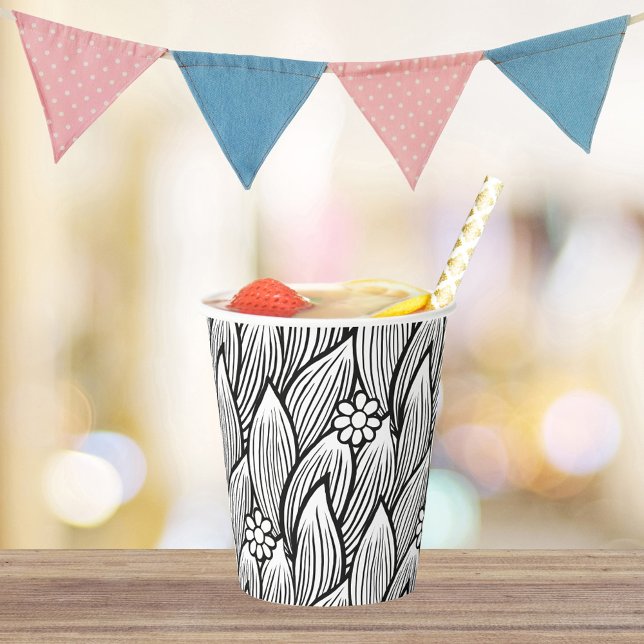  Modern & Cute Black And White Hippie Daisy Floral Paper Cups (Creator Uploaded)