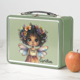 Modern Cute Black Girl Fairy Princess Metal Lunch Box