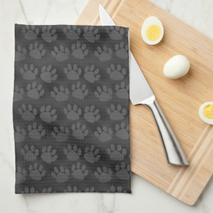 Modern Cute Black Grey Animal Paw Prints Pattern Tea Towel