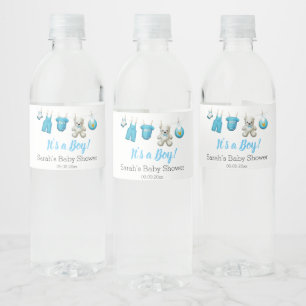 Modern Cute Blue Boy Baby Shower Water Bottle Label