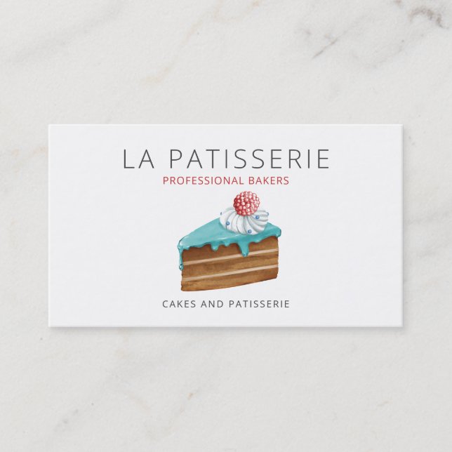 Modern Cute Blue Cake Bakery Pastry Chef Bus Business Card (Front)