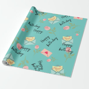 Modern Cute blue Happy birthday  Wrapping Paper