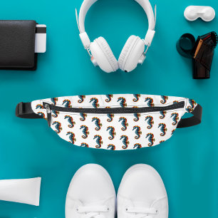 Modern Cute Blue White Seahorse Nautical Pattern Bum Bags