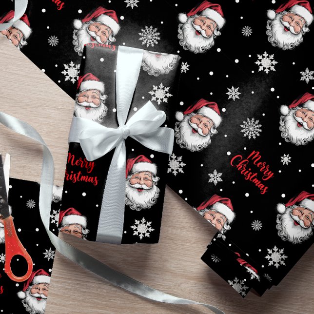 Modern Cute Bold Santa Merry Christmas And Snow  Wrapping Paper (Creator Uploaded)