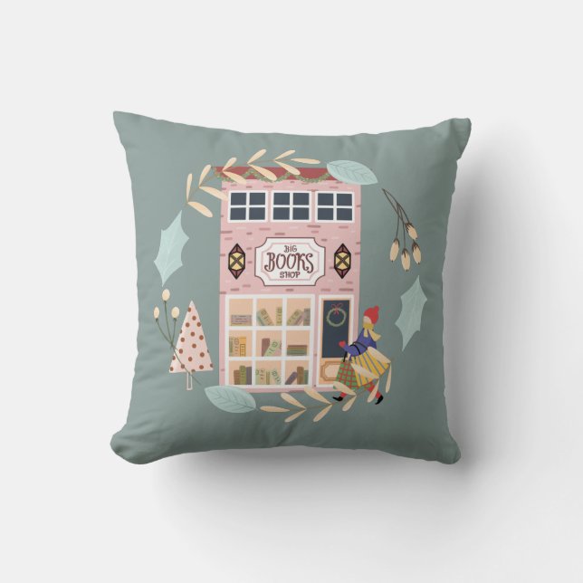 Modern Cute Book Store Holiday Cushion (Front)