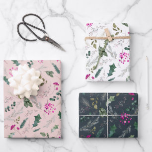 Modern Cute Botanicals Holiday  Wrapping Paper Sheet