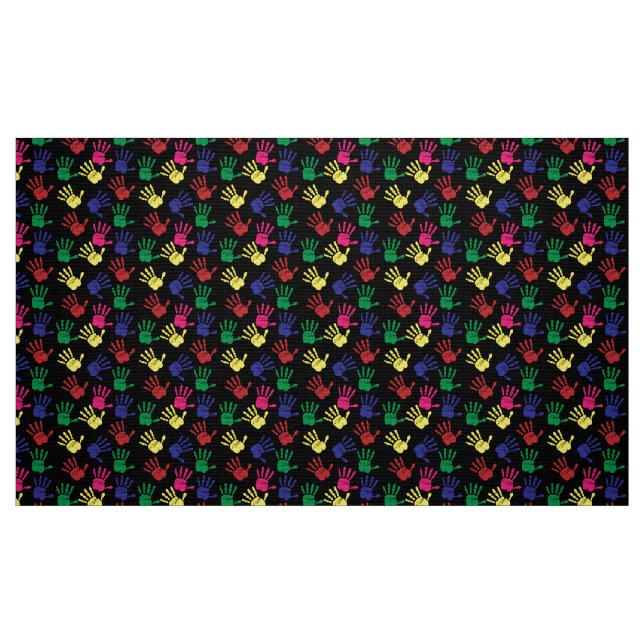 Modern Cute Bright Colourful Hand Prints In Black  Fabric (Fat Quarter)