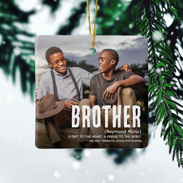 Modern Cute BROTHER Definition 2 Photo Christmas Ceramic Ornament (Creator Uploaded)