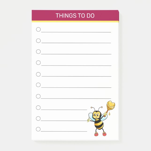 Modern cute bumblebee on burgundy & white  post-it notes (Front)